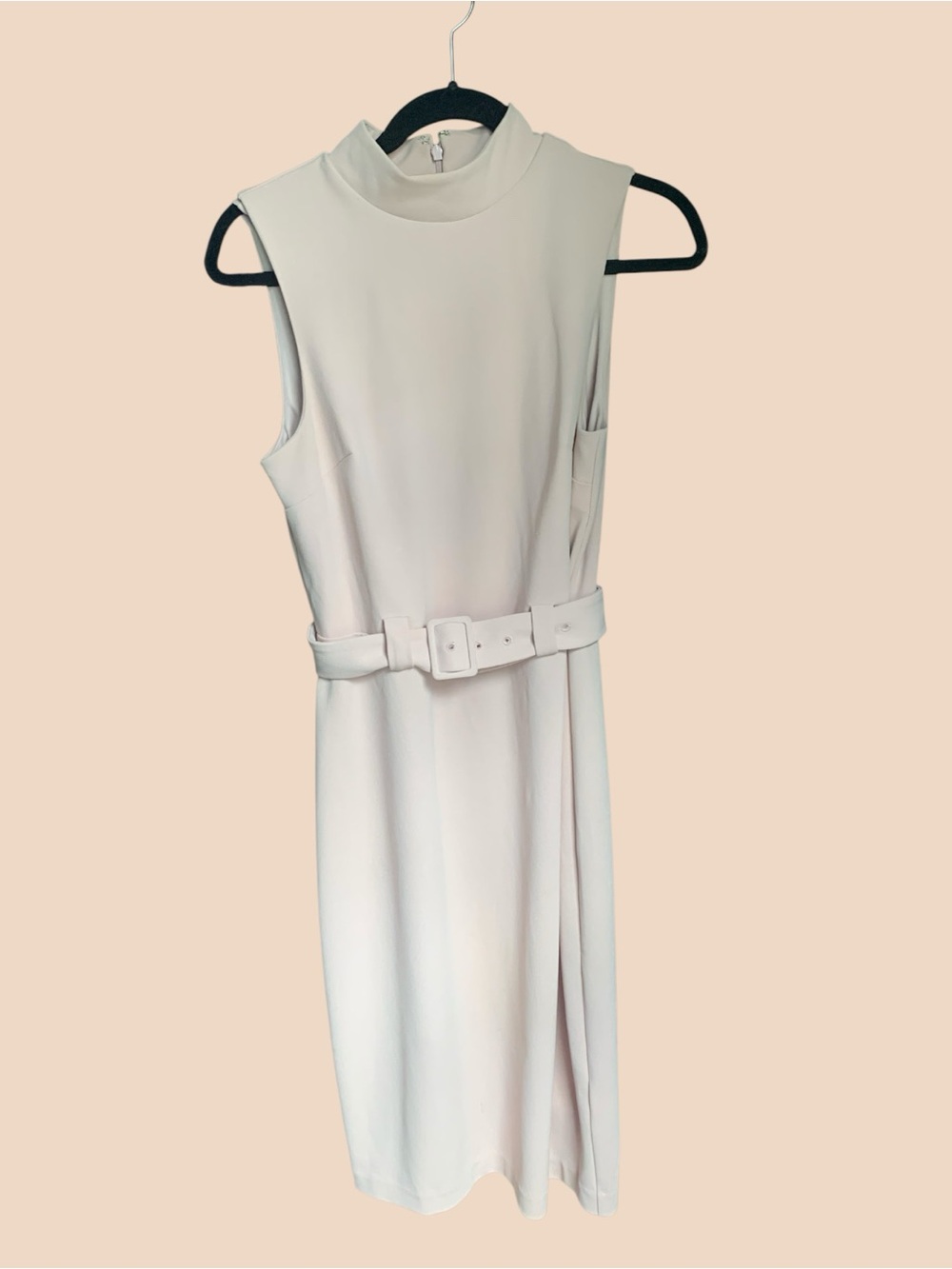 Express Cream Sleeveless Belted Midi Dress